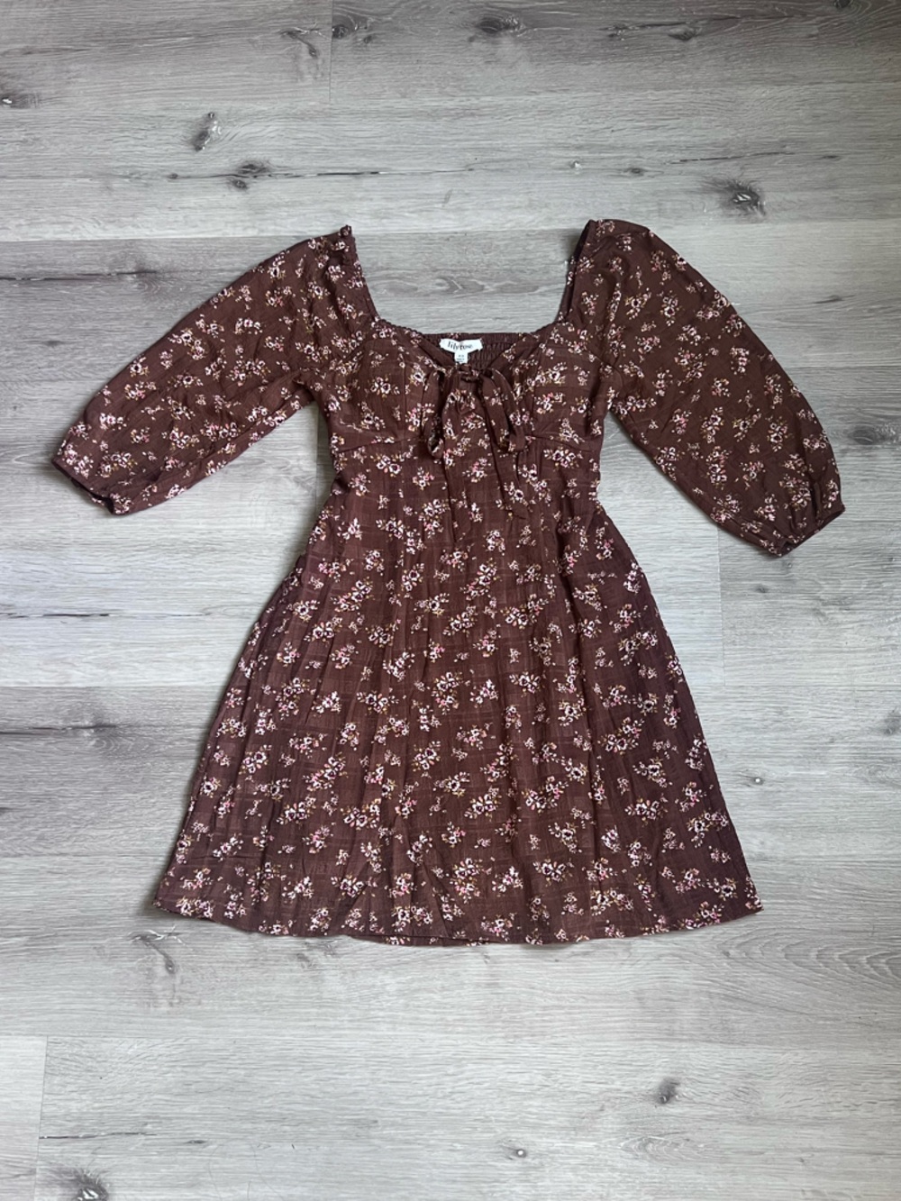 Lily Rose Brown Floral Smocked Off-Shoulder Dress